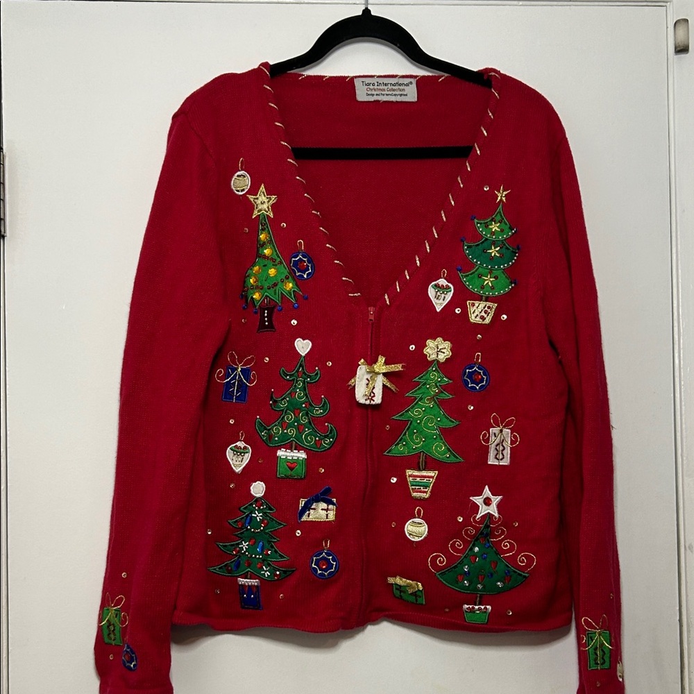 Tiara International Christmas Collection Red Christmas Holiday Ugly Sweater